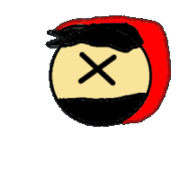 a cartoon drawing of a man with a red hat and a black x on his face