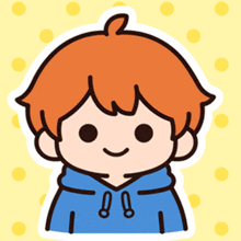 a cartoon drawing of a boy with orange hair wearing a blue hoodie