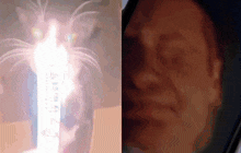 a picture of a cat next to a picture of a man with the number 2 on his face