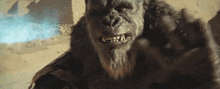 a close up of a monster with a beard and teeth