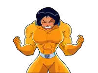 a cartoon character is flexing her muscles and has a heart belt around her waist