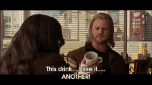 Thor Doesn'T Quite Understand How Coffee Works! GIF - Thor Movie Coffee GIFs