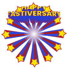 a blue red and yellow sign that says happy anniversary