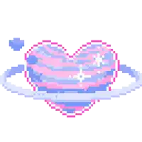 a pixel art of a heart surrounded by clouds and stars