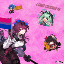 a picture of a girl holding a flag with the words i cant choose is on it