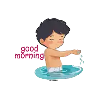 a cartoon of a boy in the water with the words good morning