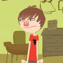 a cartoon character with a loser sign taped to his arm