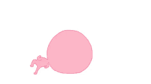 a cartoon drawing of a pink balloon with a person laying on it