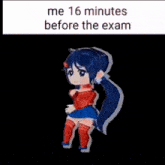 a cartoon girl is dancing with the words me 52 seconds before the exam on the bottom