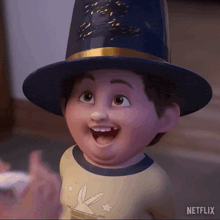 a cartoon boy wearing a hat and a shirt with a bunny on it