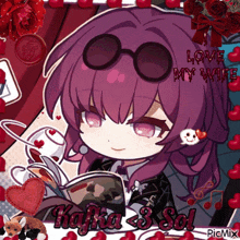 a picture of a girl with purple hair reading a magazine