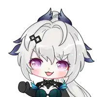 a cartoon drawing of a girl with white hair and horns
