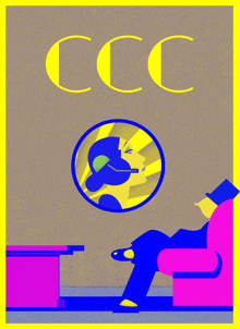 an illustration of a man sitting in a chair with the letters ccc on the top