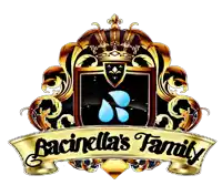 a logo for bacinella 's family shows a shield with a water drop on it