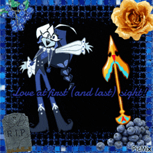 a picture of a cartoon character with the words love at first and last sight on it