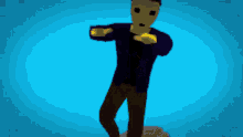 a cartoon character with a purple background is dancing