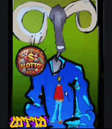 a cartoon drawing of a man with the word lotto written on it