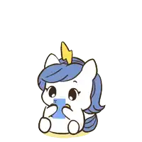 a drawing of a unicorn holding a cell phone with a bell above it