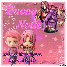 a picture of two dolls with the words buona notte written on it