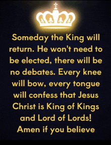 a poster with a crown and the words someday the king will return