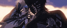 a close up of a person 's back with a sword and a shield