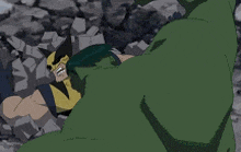 a cartoon character is laying on a rock in a cave