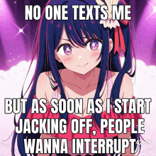 a picture of a girl with a caption that says no one texts me