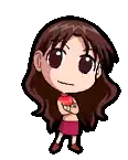 a pixel art illustration of a girl with long brown hair and a red shirt .