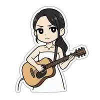 a girl in a white dress is holding a guitar
