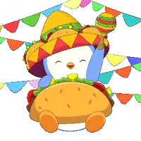 a cartoon penguin wearing a sombrero and holding a maraca
