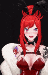 a girl with red hair is wearing a bunny costume
