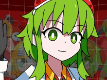 a cartoon of a girl with green hair and green eyes