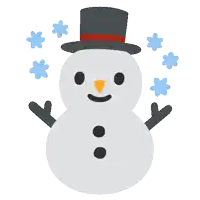 a snowman wearing a top hat with blue snowflakes around him