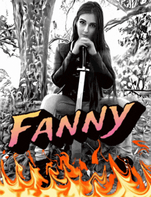 a woman holding a sword with the name fanny written below her