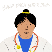 an illustration of a woman wearing a hard hat and vest with the words build back better jobs above her