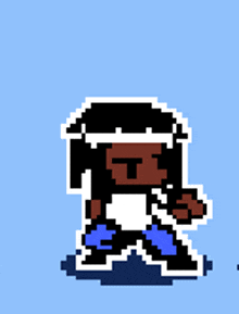 a pixel art drawing of a man with a headband on his head