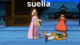 a cartoon scene with the word suelia in the middle