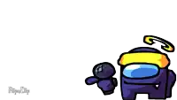 a cartoon of a purple among us character with a yellow halo