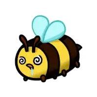 a cartoon bee with a swirl on its face and a tear coming out of its mouth .