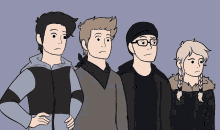 a group of people standing next to each other with one wearing glasses
