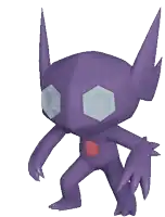a purple cartoon character with a red cube in its chest