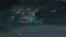 a painting of a person riding a motorcycle at night