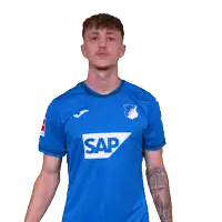 a man wearing a blue shirt with the word sap on the front