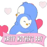 a mother 's day card with two penguins hugging each other