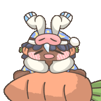 a cartoon character with bunny ears is holding a large carrot in his hands