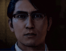 a close up of a man wearing glasses with a surprised look on his face