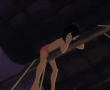 a cartoon character laying on a pole with his head resting on it