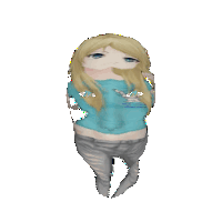 a pixel art of a girl wearing a blue shirt that says abercrombie & fitch