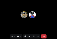 a screenshot of a video call with two avatars on it