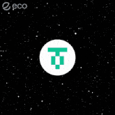 a white circle with a green letter t inside of it